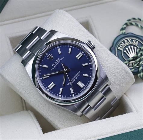 rolex oyster perpetual blue face.